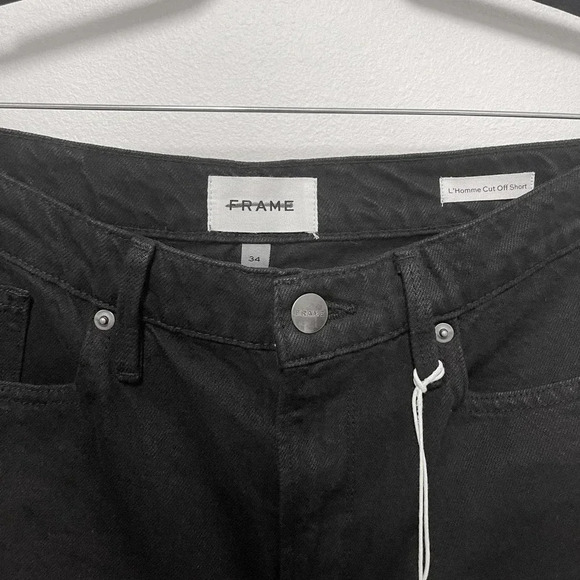 NWT FRAME DENIM L'homme Cut Off Denim Shorts - Black Denim Distressed - Picture 6 of 8